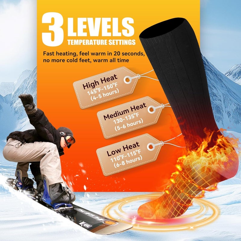 Rasfalo Heated Socks for Men Women, Rechargeable Heated Socks with 4000mAh Battery 3 Heating Levels, Electric Socks Thermal Foot Warmer Socks for Winter Outdoor Sports, Camping, Hunting - Image 2